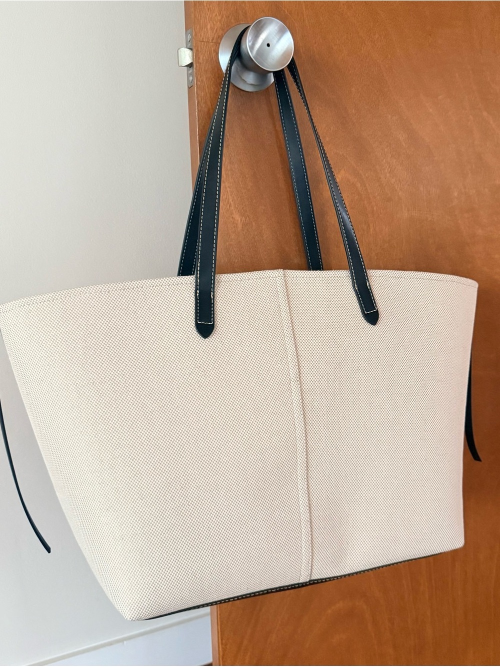 Canvas Tote Bag with Black Handles - Cream